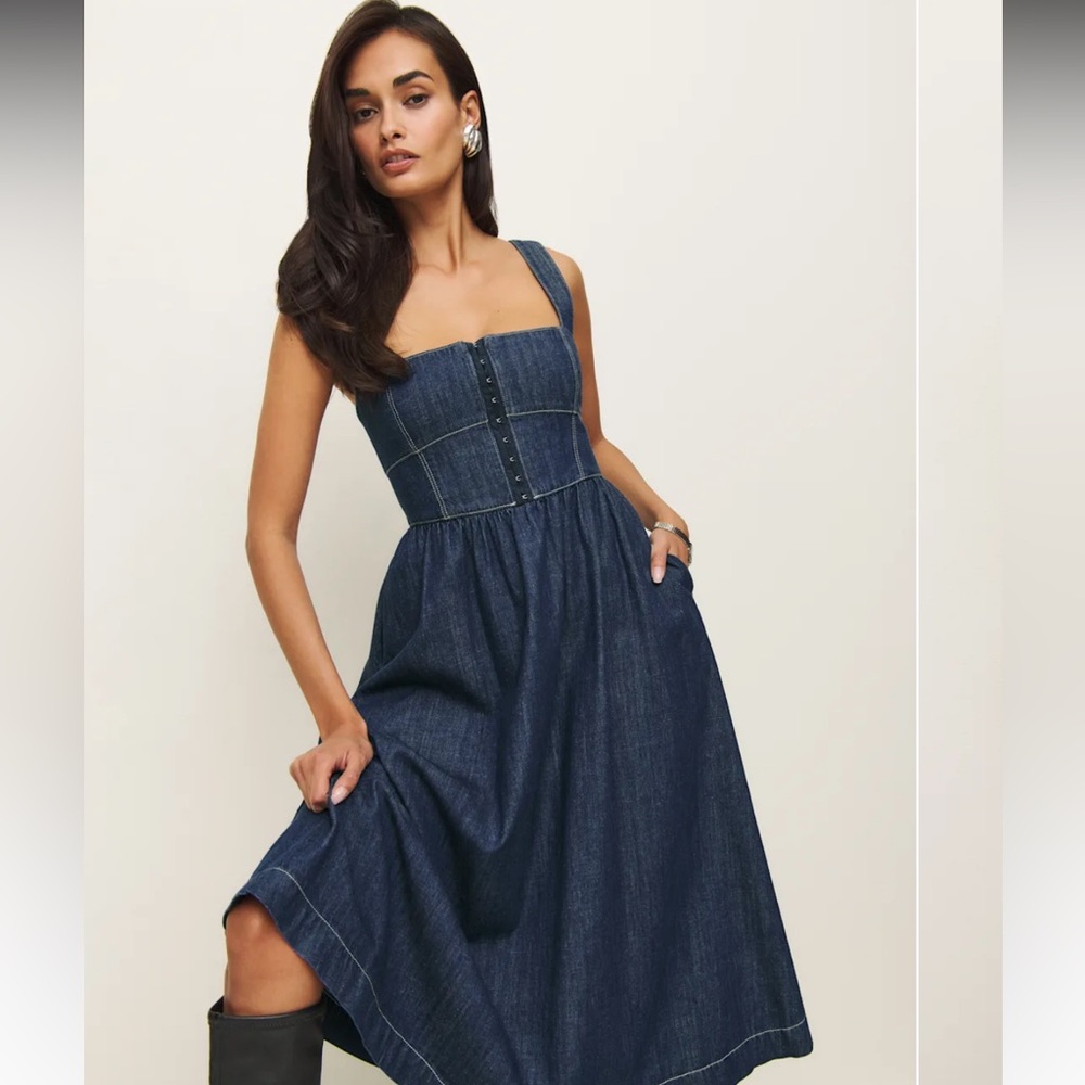 Reformation Dark Blue Denim Midi Dress - Picture 2 of 2